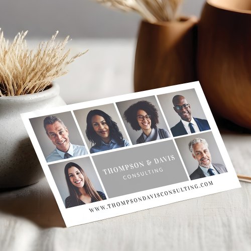 Modern  Minimal Business Team Members Photo Grid Business Card