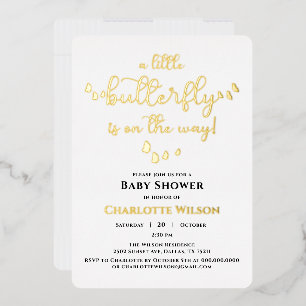 Modern Minimal Butterfly Calligraphy Baby Shower Foil Invitation