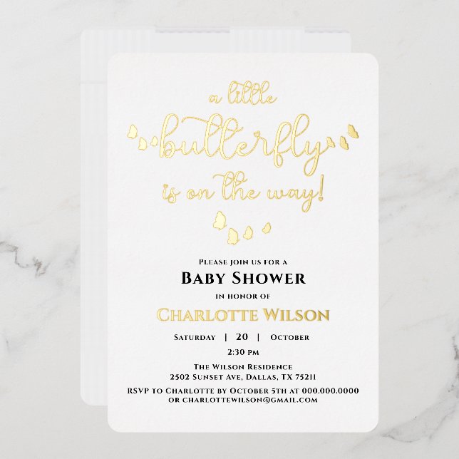 Modern Minimal Butterfly Calligraphy Baby Shower Foil Invitation (Envelope)