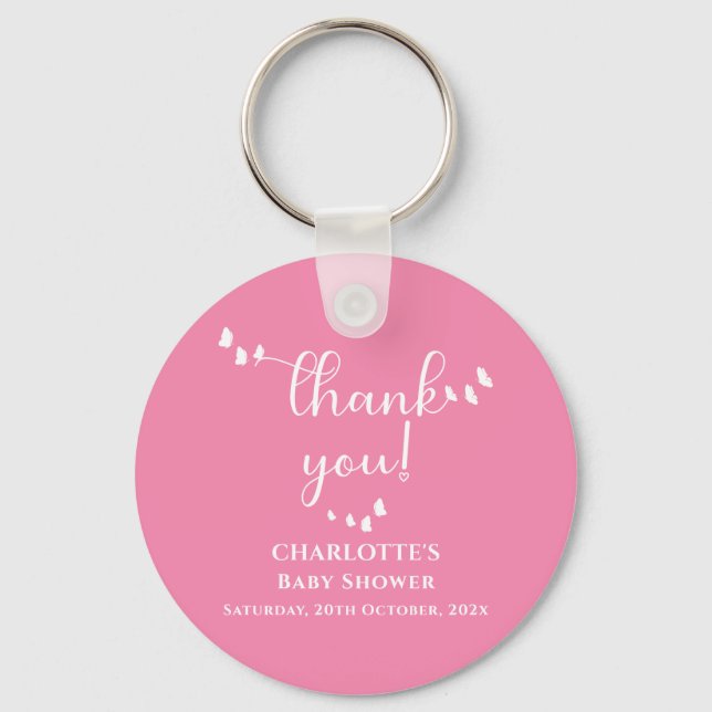 Modern Minimal Butterfly Calligraphy Baby Shower Keychain (Front)