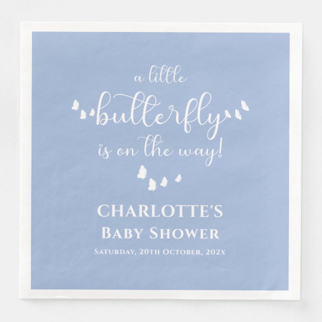 Modern Minimal Butterfly Calligraphy Baby Shower Paper Dinner Napkins (Front)
