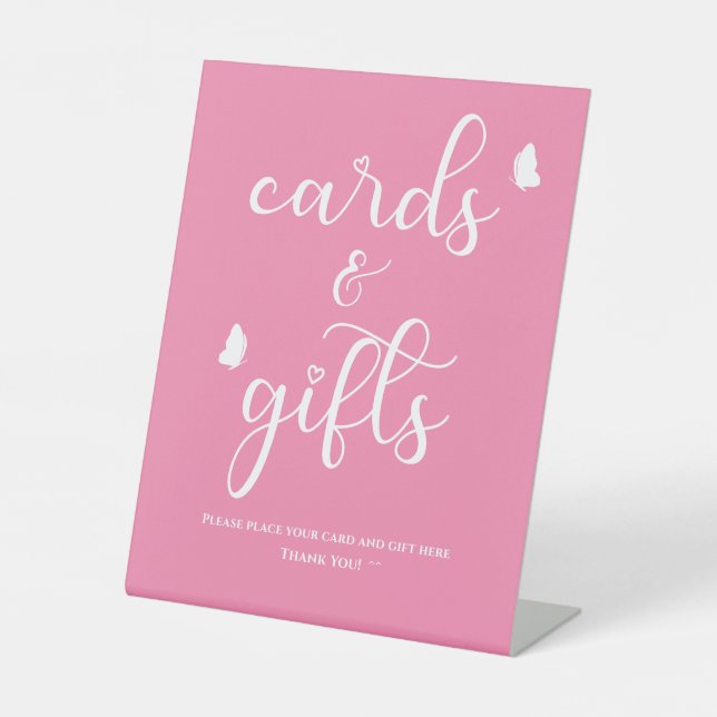 Modern Minimal Butterfly Calligraphy Baby Shower Pedestal Sign (Front)