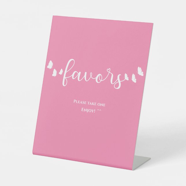 Modern Minimal Butterfly Calligraphy Favors Pedestal Sign (Front)