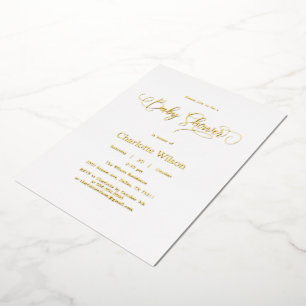 Modern Minimal Calligraphy Baby Boy Shower Foil Invitation