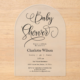 Modern Minimal Calligraphy Baby Girl Shower Acrylic Invitations