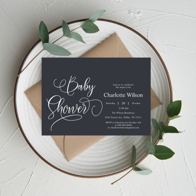 Modern Minimal Calligraphy Baby Shower Invitation (Creator Uploaded)