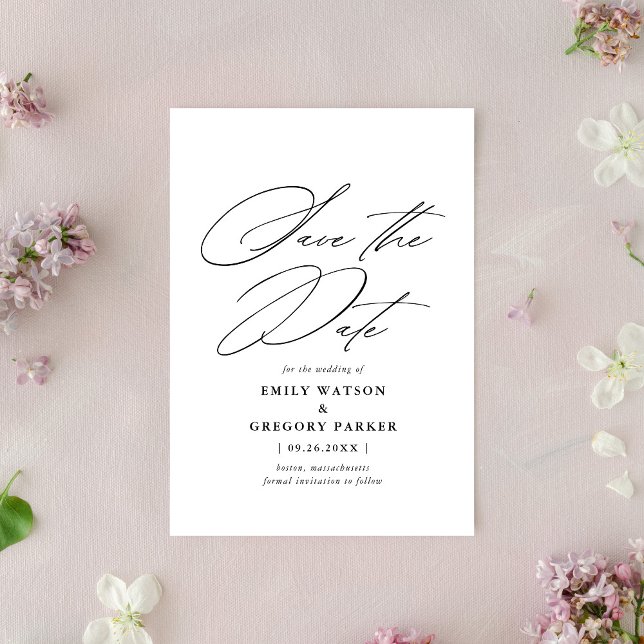 Modern Minimal Calligraphy Black Wedding  Save The Date (Creator Uploaded)
