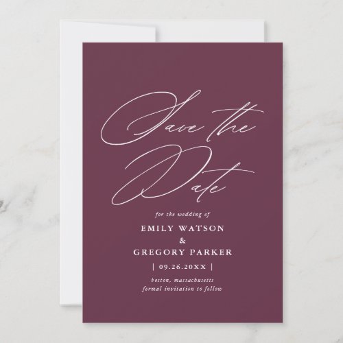 Modern Minimal Calligraphy Burgundy Wedding Save The Date