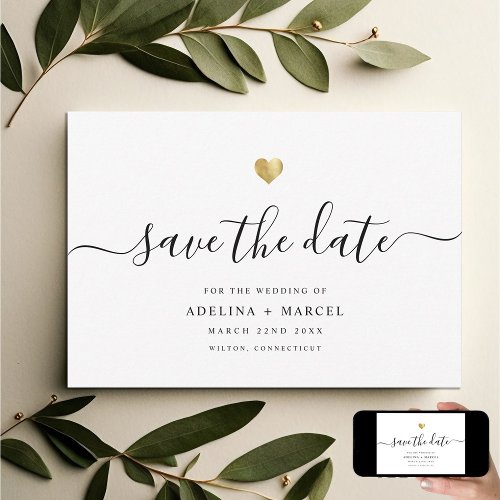 Modern Minimal Calligraphy Chic Gold Save The Date