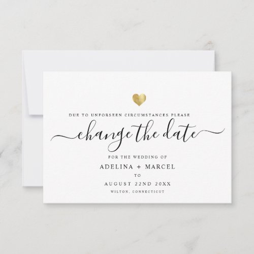 Modern Minimal Calligraphy Gold CHANGE THE DATE Save The Date