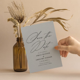 Modern Minimal Calligraphy Grey Wedding Save The Date