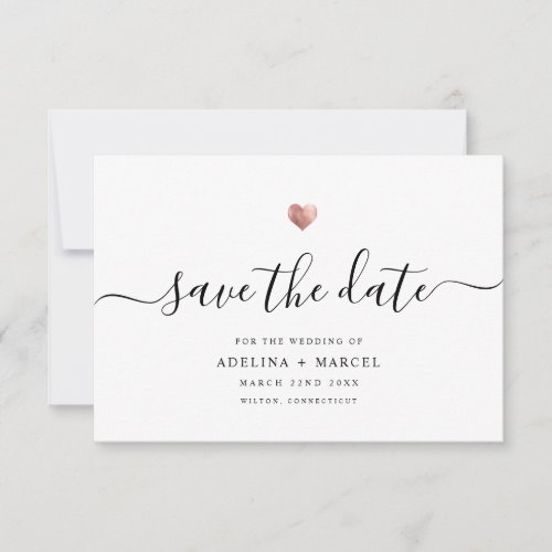 Modern Minimal Calligraphy Rose Gold Save The Date