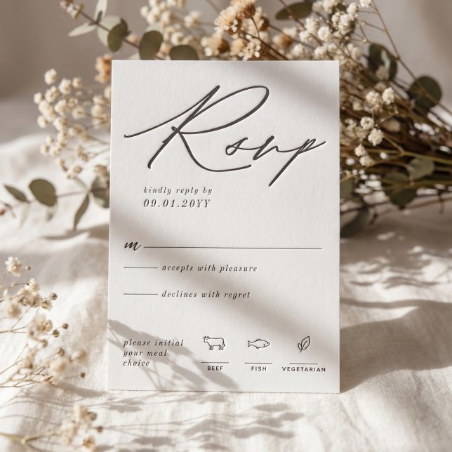 Modern Minimal Calligraphy Script Simple Wedding Letterpress RSVP Cards (Modern Minimal Calligraphy Script Simple Wedding Letterpress RSVP Cards)