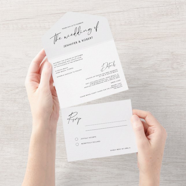 Modern Minimal Calligraphy Script Wedding All In One Invitation (Tearaway)