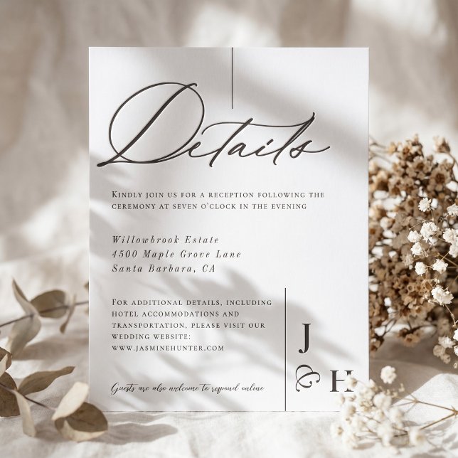 Modern Minimal Calligraphy Script Wedding Details Letterpress Enclosure Card (Modern Minimal Calligraphy Script Wedding Details Letterpress Enclosure Card)