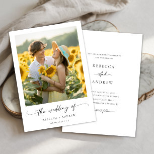 Modern Minimal Calligraphy Sunflower Photo Wedding Invitation