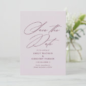 Modern Minimal Calligraphy Violet Lilac Wedding Save The Date (Standing Front)