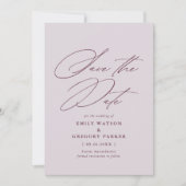 Modern Minimal Calligraphy Violet Lilac Wedding Save The Date (Front)