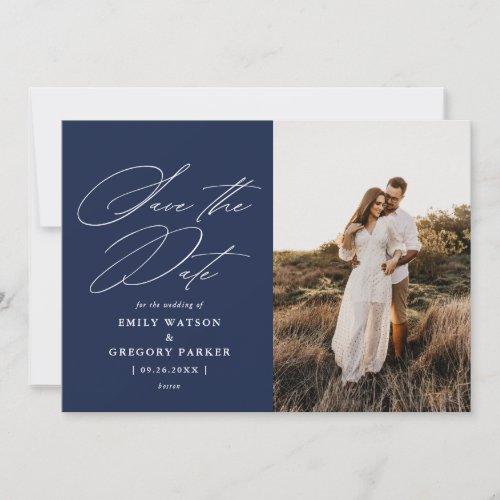 Modern Minimal Calligraphy Wedding Photo Save The Date