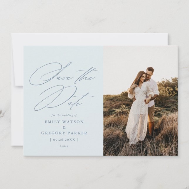Modern Minimal Calligraphy Wedding Photo Save The Date (Front)