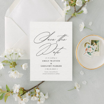 Modern Minimal Calligraphy Wedding Save The Date by NBpaperco at Zazzle