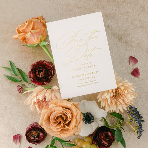 Modern Minimal Calligraphy Wedding Save The Date Foil Invitation