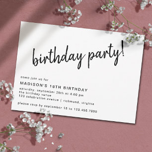 Modern Minimal Casual Script Any Age Birthday Invitation