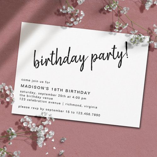 Modern Minimal  Casual Script Any Age Birthday Invitation