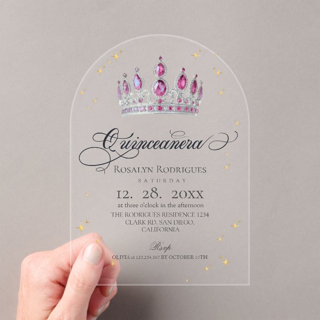 Modern Minimal Celestial Star Princess Quinceanera Acrylic Invitations (Insitu (Handheld))