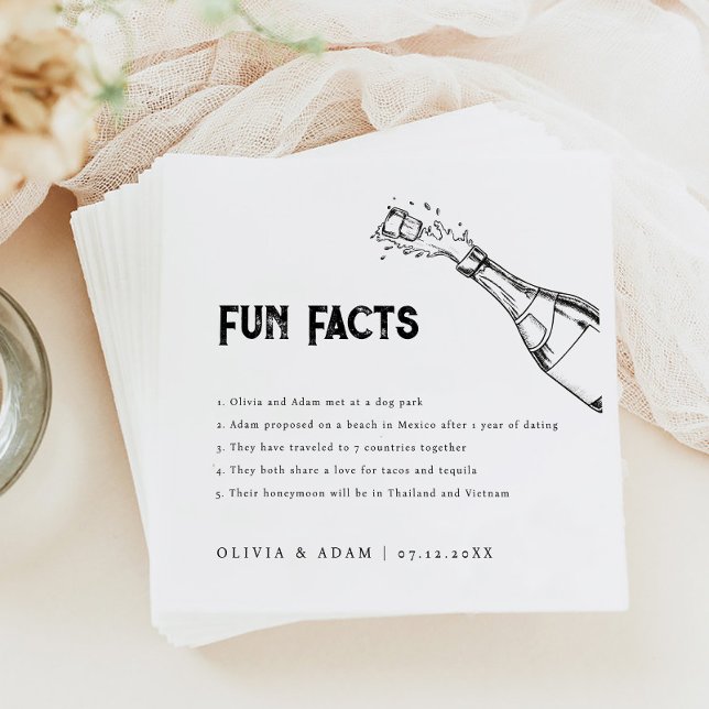 Modern Minimal Champagne Fun Facts Wedding Napkins (Creator Uploaded)