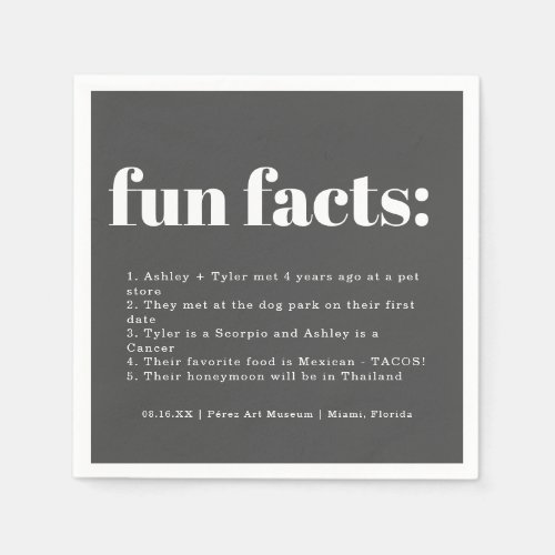 Modern Minimal Charcoal Color Swatch Fun Facts Napkins