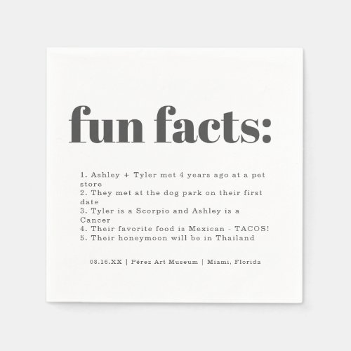 Modern Minimal Charcoal  Fun Facts Wedding Napkins