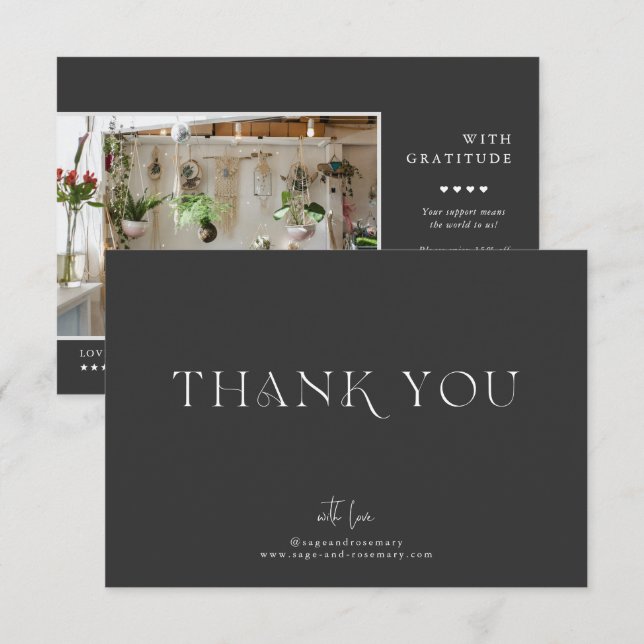Modern Minimal | Charcoal Gray Business Thank You (Front/Back)