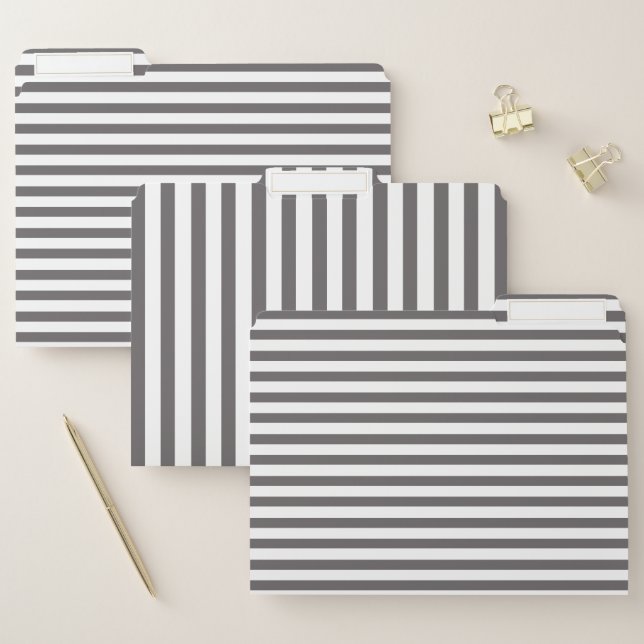 Modern, Minimal Charcoal Grey Striped File Folder (Set)