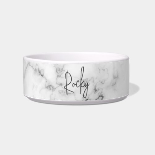 Modern Minimal Chic Gray Marble Custom Dog Name Bowl