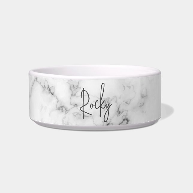 Modern Minimal Chic Gray Marble Custom Dog Name Bowl (Front)
