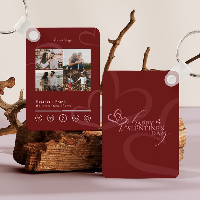 Modern Minimal Chic Music Player Photo Valentine's Keychain (Creator Uploaded)