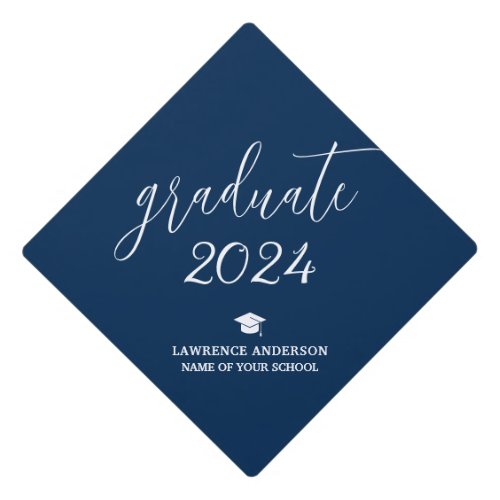 Modern Minimal Chic Navy Blue Graduate 2024 Graduation Cap Topper