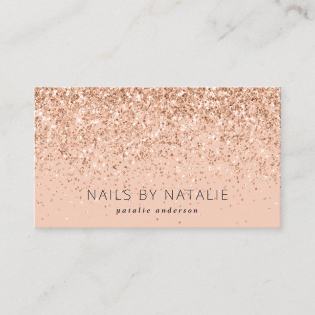 Modern minimal chic peach glitter girly business card (Front)
