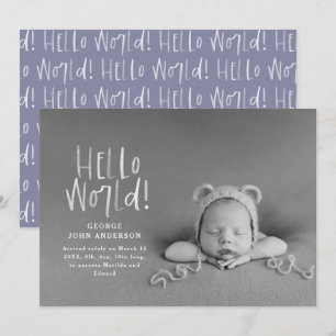 Modern minimal chic purple typography photo birth announcement