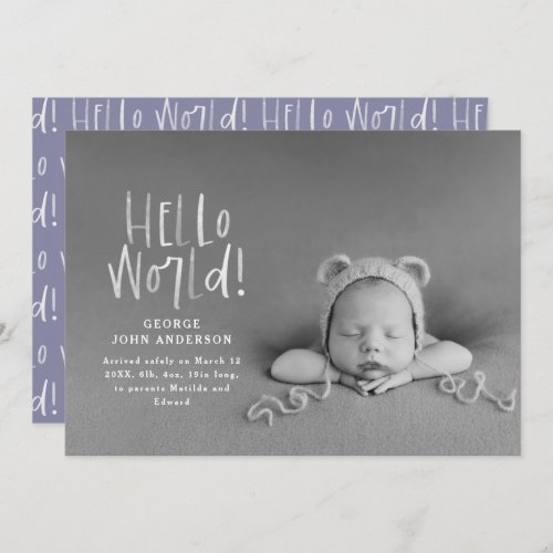 Modern minimal chic purple typography photo birth announcement