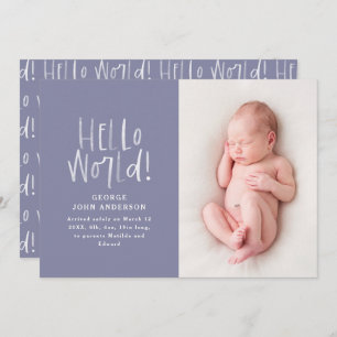 Modern minimal chic purple typography photo birth announcement