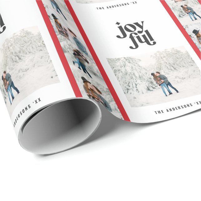 Modern minimal chic red multi photo Christmas Wrapping Paper (Roll Corner)