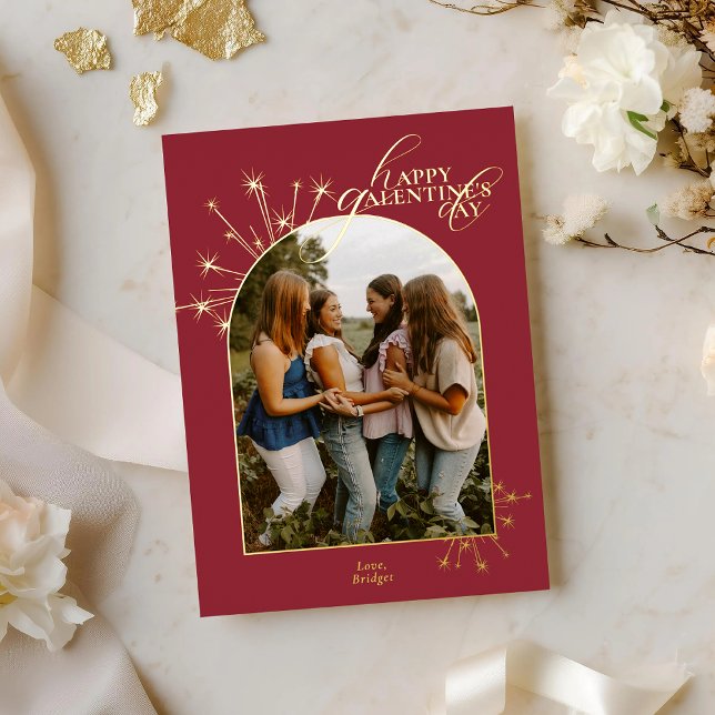 Modern Minimal Chic Red Typography Galentine Foil Holiday Card (Creator Uploaded)