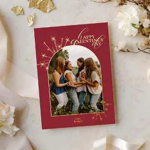 Modern Minimal Chic Red Typography Galentines Foil Holiday Card