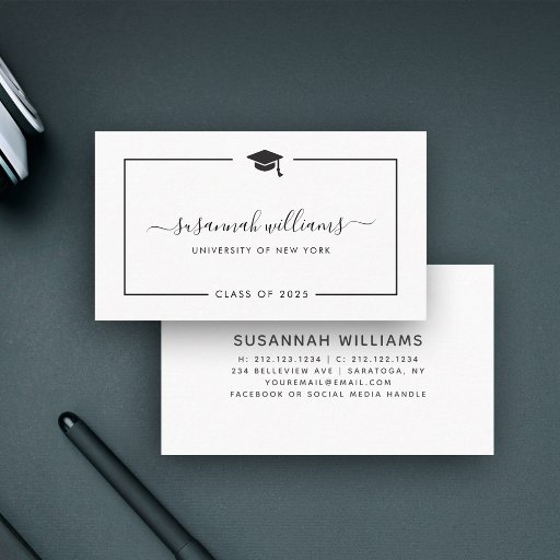 Customizable Modern Minimal Chic Script Graduation Calling Card
