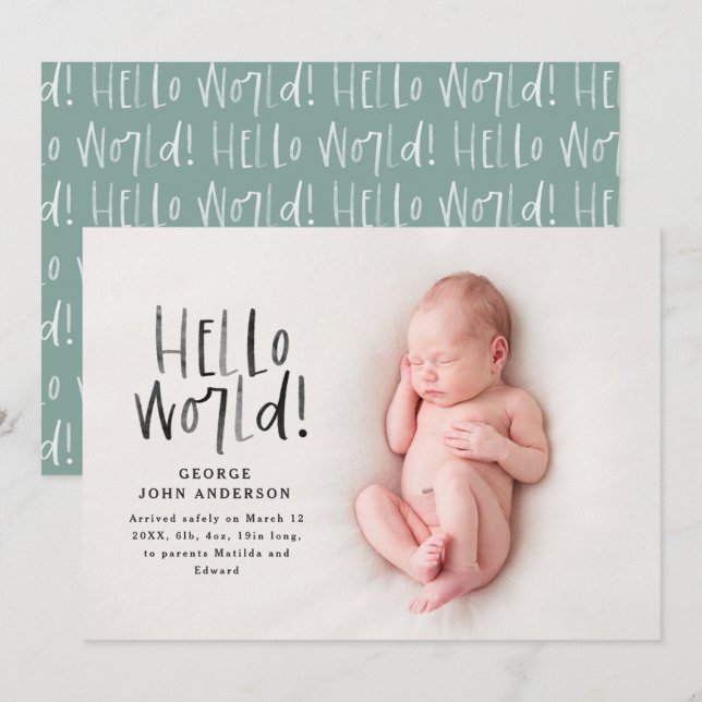 Modern minimal chic teal typography photo announcement (Front/Back)