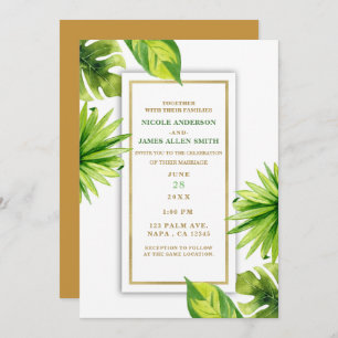 Modern Minimal Chic Tropical Green Leaves Wedding Invitation