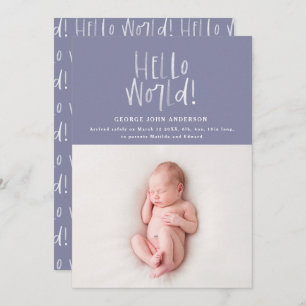 Modern minimal chic typography lilac photo birth announcement