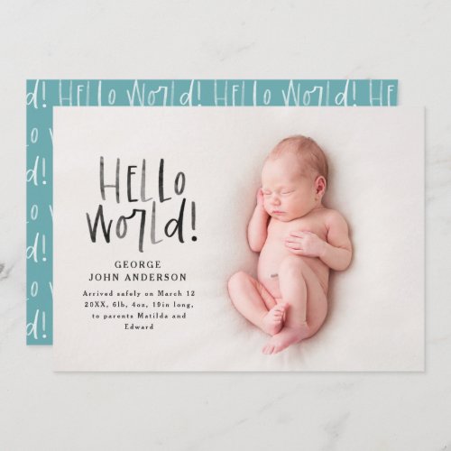 Modern minimal chic typography photo birth announcement